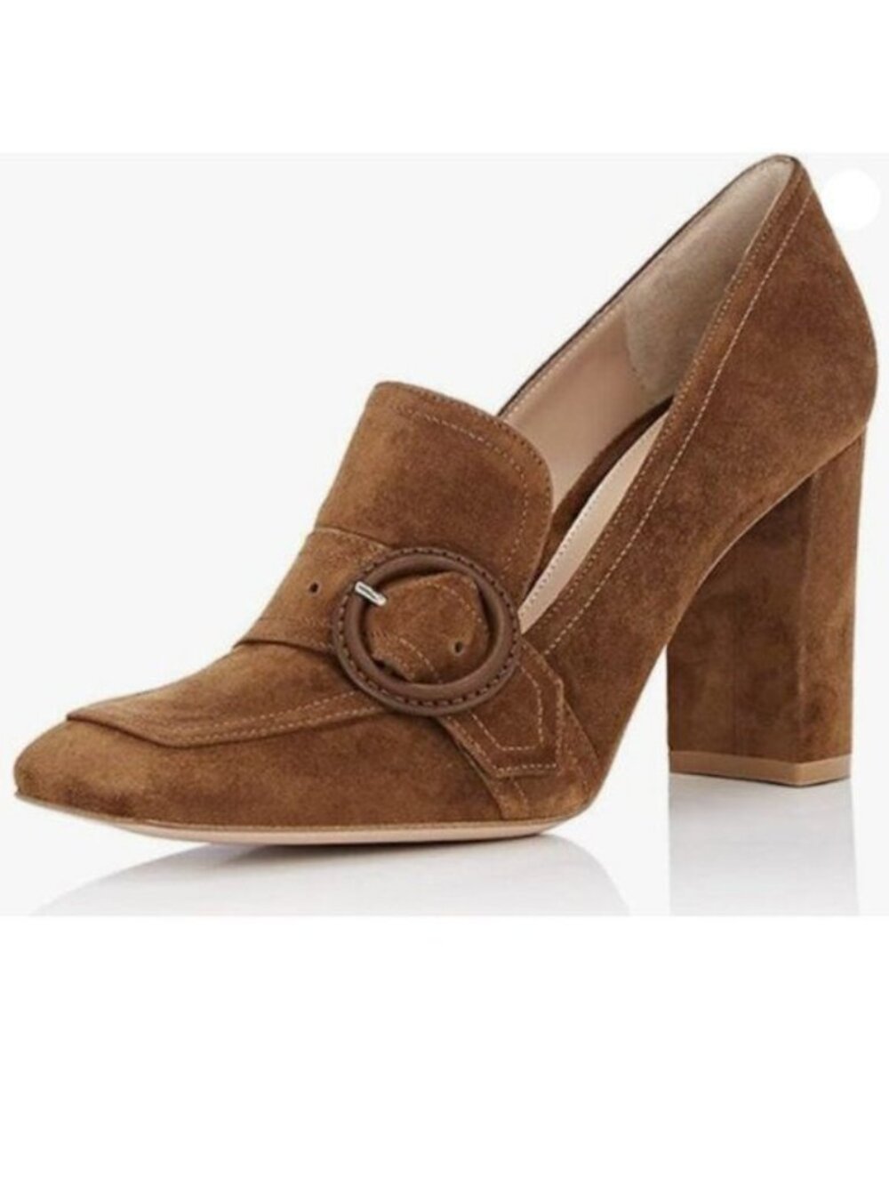 YDN Women Chunky High Heels Square Toe Loafer Shoes Slip On Suede Pumps Buckle